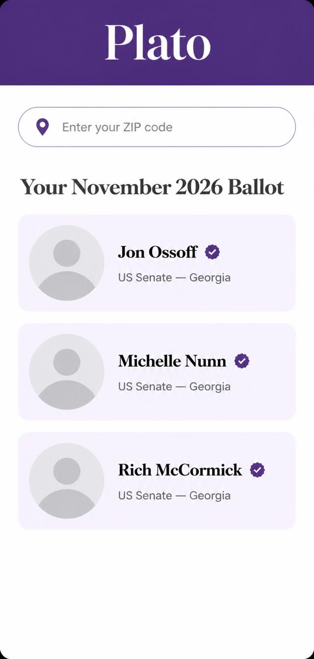 Plato app preview showing a November 2026 ballot